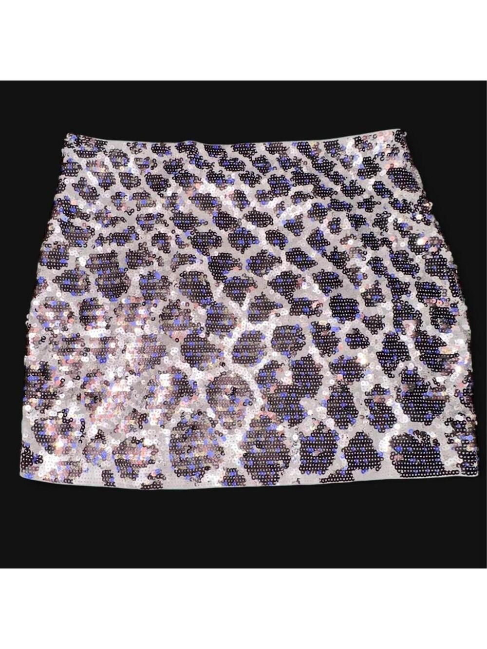 Y2K Express Sequin Leopard Mini Skirt XS